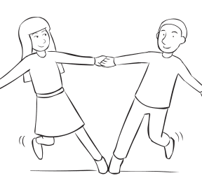 Two people holding hands and leaning away from each other as part of series of fun partner stretches called Star Stretch