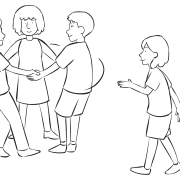 Four people playing energetic tag game of Triangle Tag