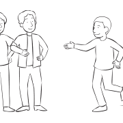 Three people moving quickly in a simple tag game called Elbow Tag