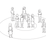 People standing over area covered by three concentric circles as part of Comfort Zone activity