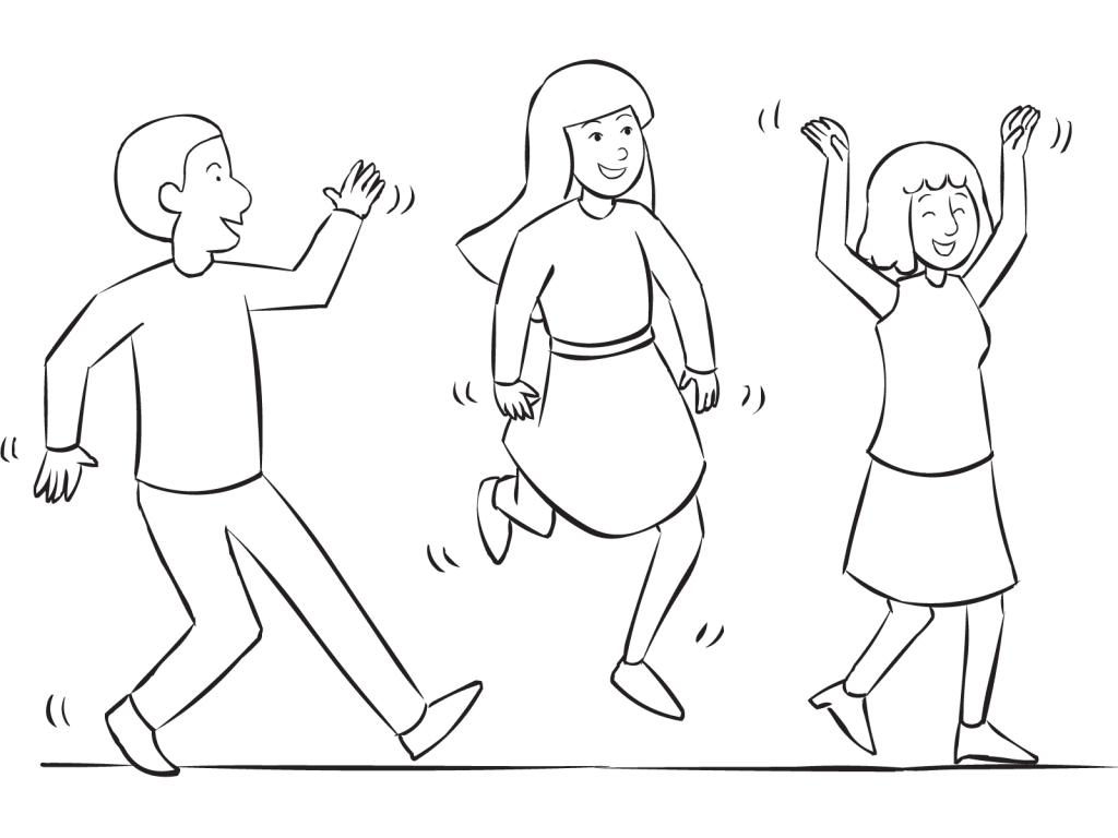 Three people walking strangely in creative team activity Funny Walk