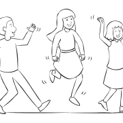 Three people walking strangely in creative team activity Funny Walk