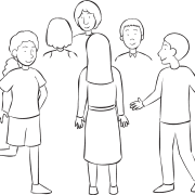 Large group moving quickly in enclosed area, as part of fun group energiser Left Person Right Person