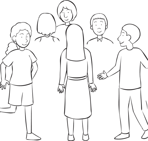 Large group moving quickly in enclosed area, as part of fun group energiser Left Person Right Person