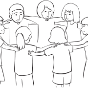 Circle of people looking upwards, as part of Look Up Look Down fun circle energiser