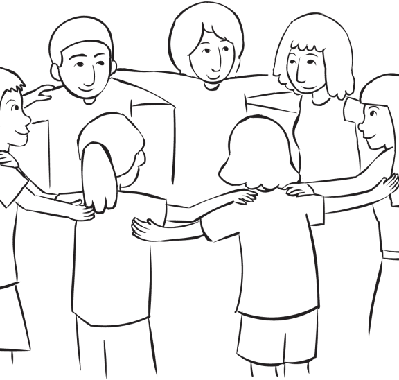 Circle of people looking upwards, as part of Look Up Look Down fun circle energiser