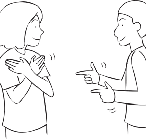 One person with crossed arms and another with fingers pointing forward playing Slap Bang game