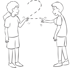 Two people drawing and tracing the number 2 in the air, as part of fun partner game called Space Counting