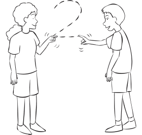 Two people drawing and tracing the number 2 in the air, as part of fast-paced energiser game Space Counting