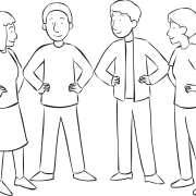 People forming tight circle by touching elbows with neighbours as part of quick energiser game called Velcro Circle