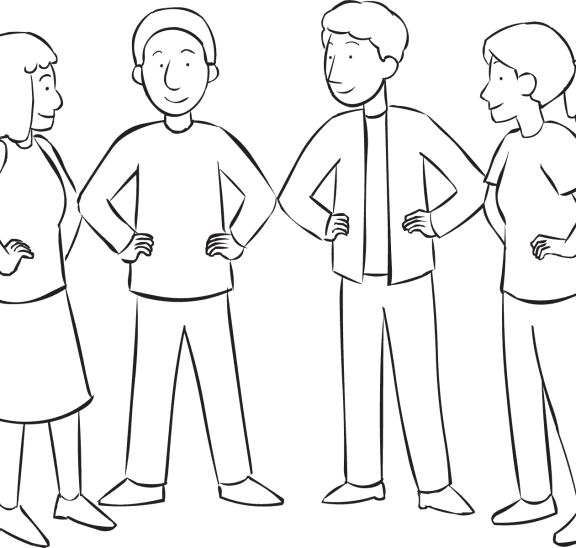 People forming tight circle by touching elbows with neighbours as part of quick energiser game called Velcro Circle