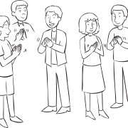 Group of people clapping their hands as attention-getting strategies of rhythm clapping game Copy Claps