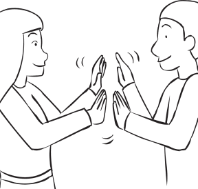 Two people clapping hands with each other as seen in Clap Trap energiser game