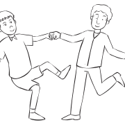 Two people holding hands and leaning Off-Balance from each other in quick partner energiser