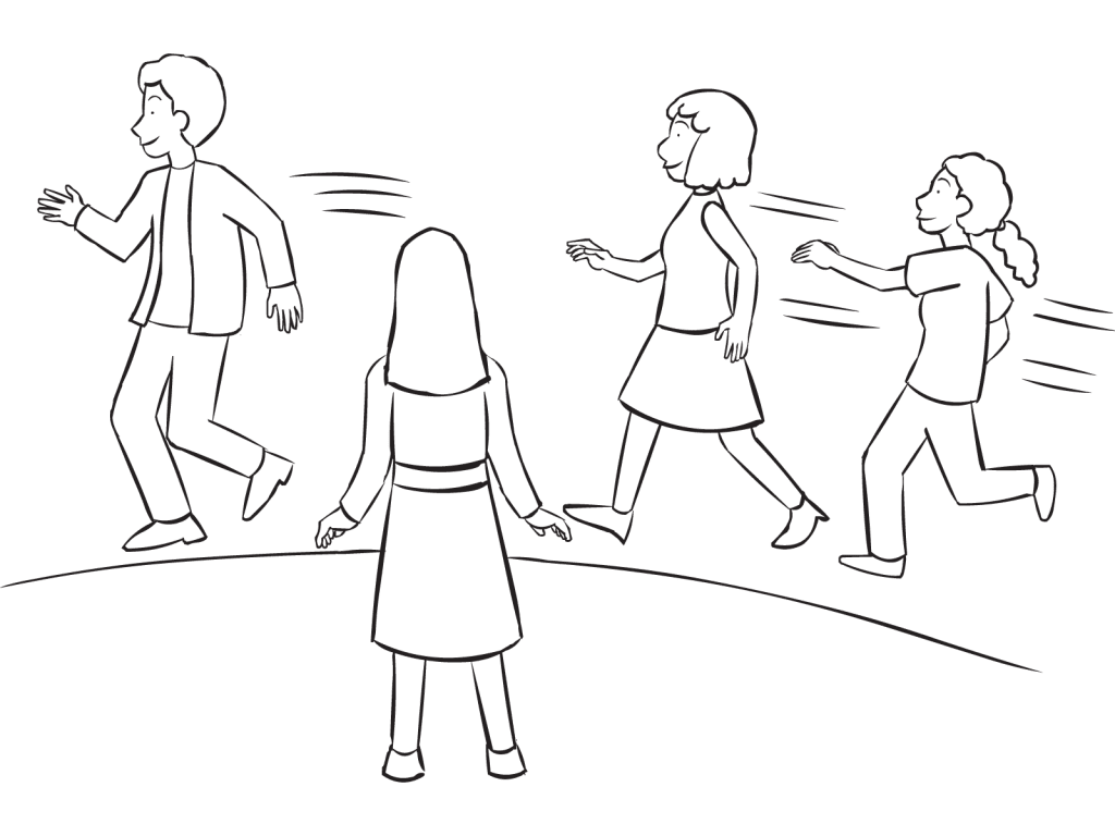 People chasing others around a circle as part of circle running game called Circle Tag