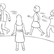 People chasing others around a circle as part of circle running game called Circle Tag