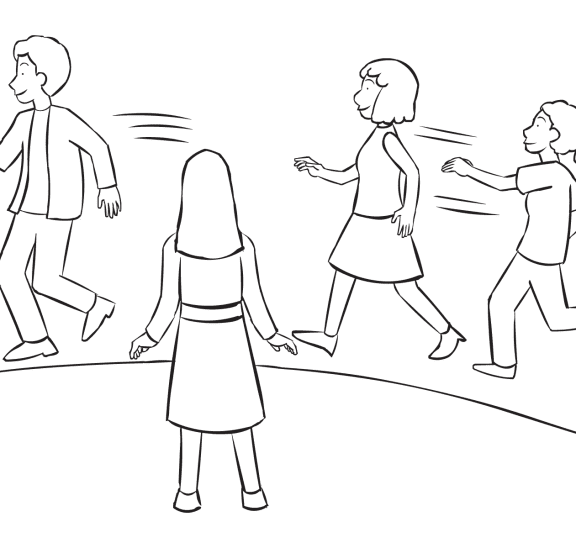 People chasing others around a circle as part of circle running game called Circle Tag