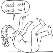 Woman lying on ground with arms and legs in air playing active tag game Dead Ant Tag