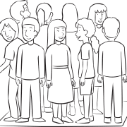 Group of people standing on a small tarp, as starting position of collaborative team challenge Madagascar Rescue