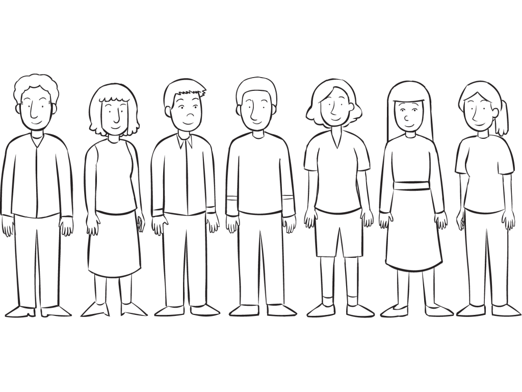 People standing in a line, as the starting point of memory challenge game Quick Shuffle