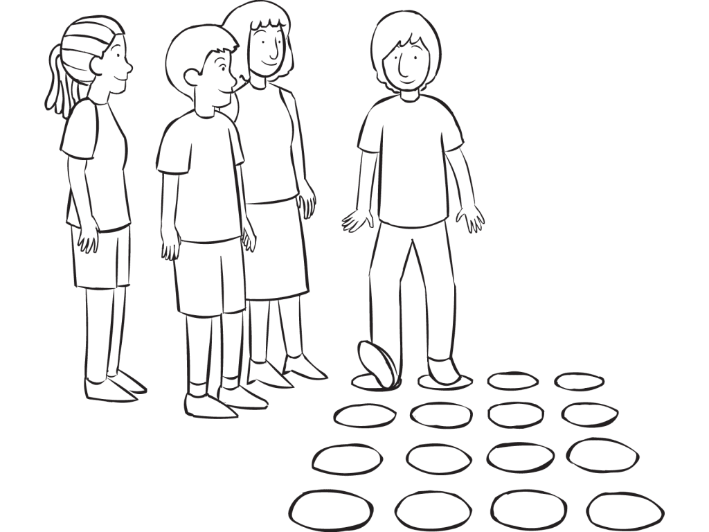 The maze is a team problem-solving activity where groups navigate a mystery maze.