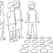 The maze is a team problem-solving activity where groups navigate a mystery maze.