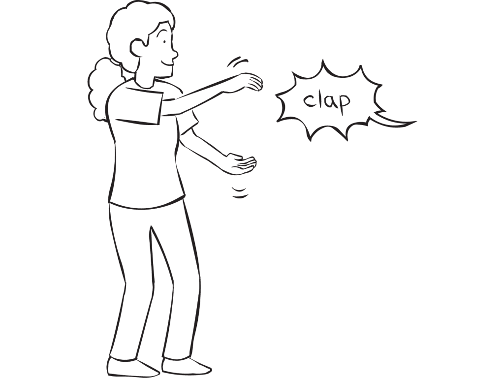 Woman clapping her hands to encourage the audience to partake in instant group energiser The Clapping Game