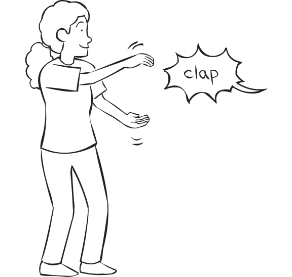 Woman clapping her hands to encourage the audience to partake in instant group energiser The Clapping Game