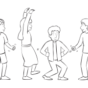 Group playing a version of Rock Paper Scissors in fun animated group game called Evolution