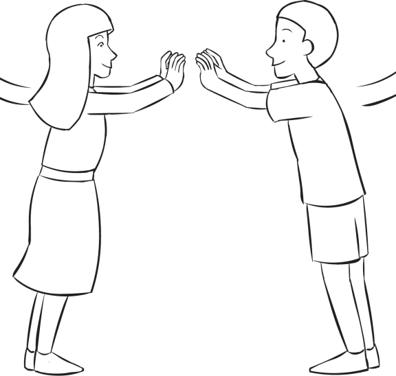 Two people leaning into each other using their arms, as part of partner trust exercise Human Spring teambuilding activity