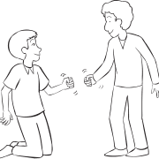 Two people playing elimination energiser game Rock-Paper-Scissors Five Lives