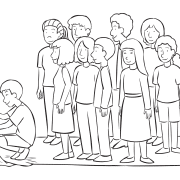 Group of people standing in a tarp involved in challenging group initiative Turn Over A New Leaf