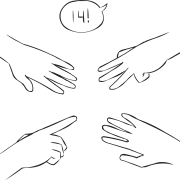 Four hands with outstretched fingers involved in interactive partner energiser called Your Add as also featured in Around The World