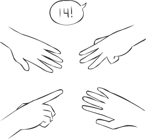 Four hands with outstretched fingers involved in interactive partner energiser called Your Add as also featured in Around The World