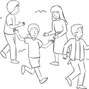 Group of people running around playing the energetic tag game Everybody Is It