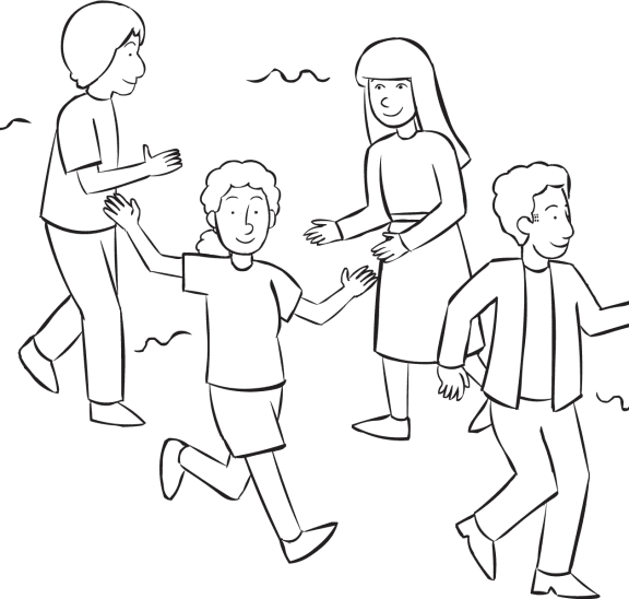 Group of people running around playing the energetic tag game Everybody Is It