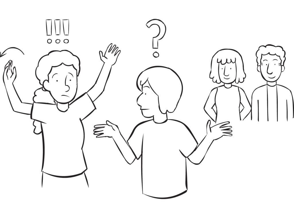 Group of people looking puzzled trying to find their place in popular silent communication exercise Mute Line-Up