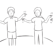 Group of people standing in a circle involved in team cooperation activity called Circle Clap