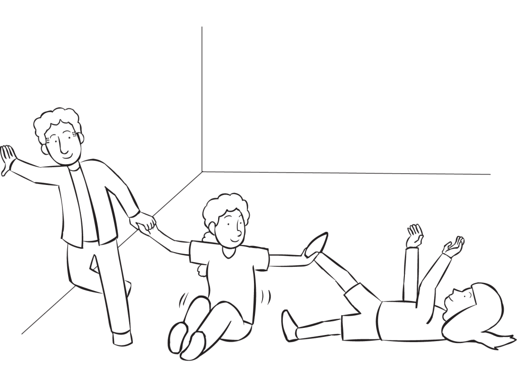 Small group of people working together in physical team-building activity Span The Room