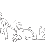 Small group of people working together in physical team-building activity Span The Room