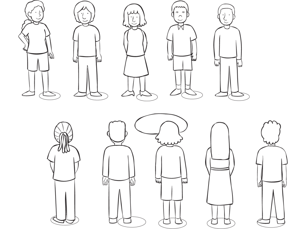 Two lines of people facing one another, with hula hoop in centre, as seen in team challenge activity called Don't Touch Me