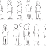 Two lines of people facing one another, with hula hoop in centre, as seen in team challenge activity called Don't Touch Me