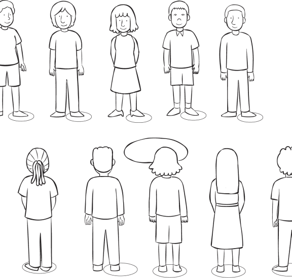 Two lines of people facing one another, with hula hoop in centre, as seen in team challenge activity called Don't Touch Me