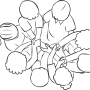 Birds eye view of group problem-solving team activity Human Knot