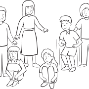 Group of people bobbing up and down as part of fun coordination game called Four Up