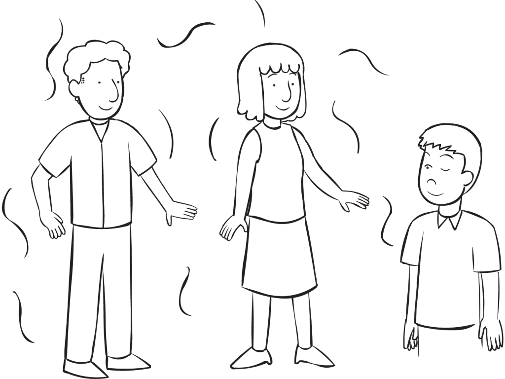 Man winking at another person in group, as seen in fun elimination game of Wink Murder