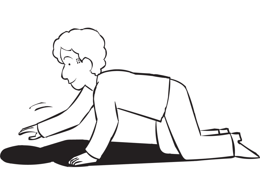 Man crawling on hands and knees attempting to catch an Elusive Shadow quick active energiser