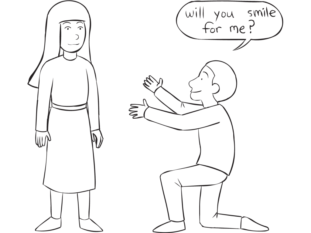 Man on knee proposing to a woman as they play hilarious circle game of If You Love Me Honey, Smile