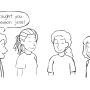 Group of people playing fun circle game activity called Caught Ya Peekin'