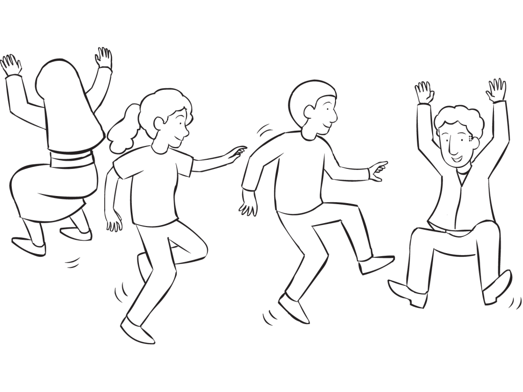 People jumping up and down as part of fun jumping elimination game Jump Tag